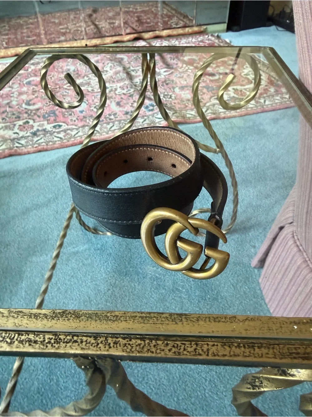 Gucci Black Leather Kids Belt with Gold Double G Buckle